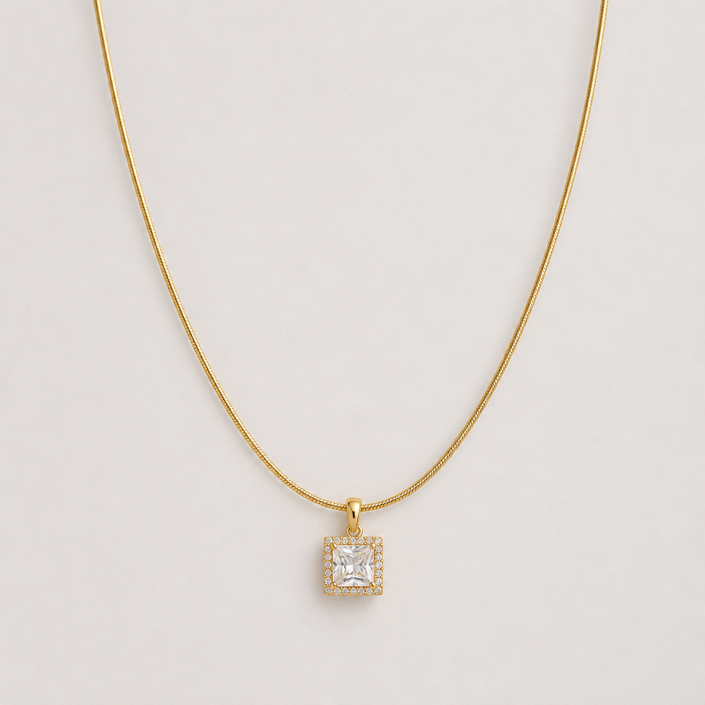 Square Halo Pendant Necklace