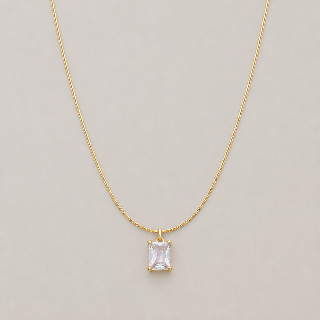 Rectangular Crystal Pendant Necklace
