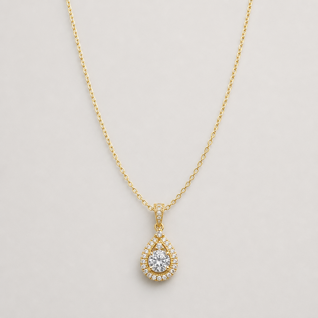 Teardrop Halo Pendant Necklace