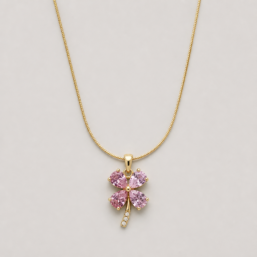 Pink Floral Gem Pendant Necklace