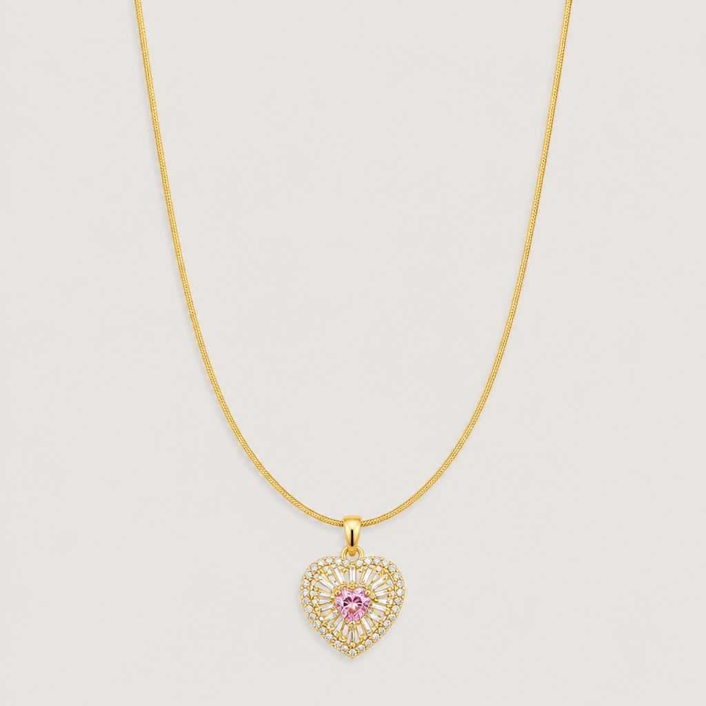 Pink Heart Pavé Pendant Necklace