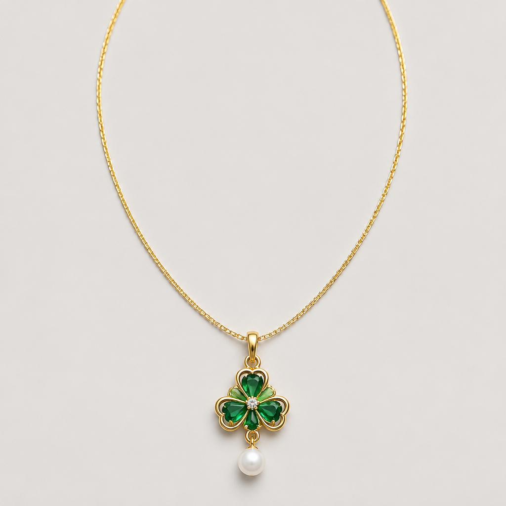 Clover Pearl Drop Pendant Necklace