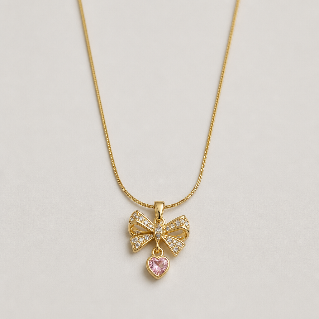 Bow Heart Charm Pendant Necklace