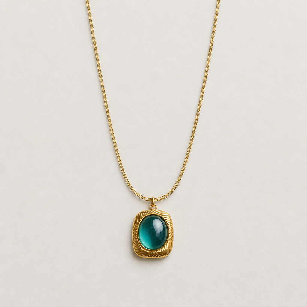 Teal Cabochon Pendant Necklace