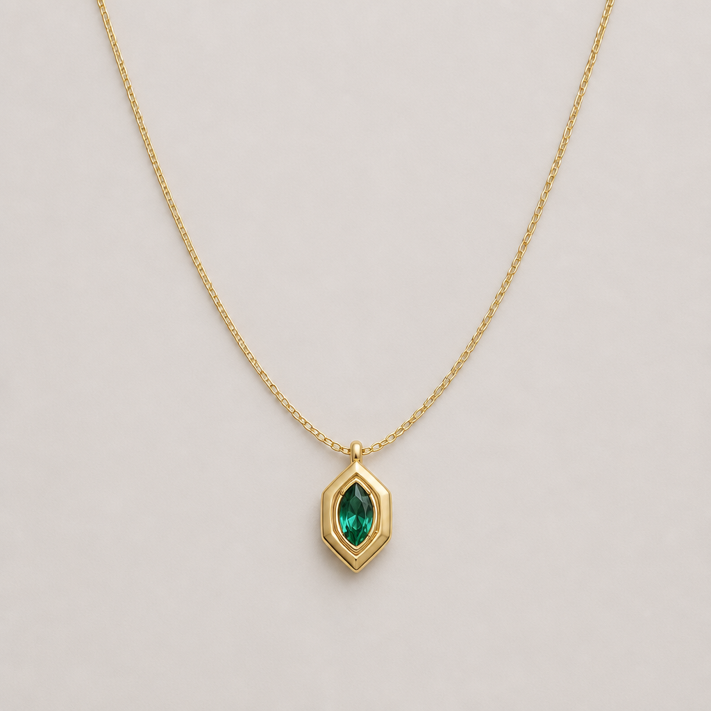 Hexagon Green Gem Pendant Necklace