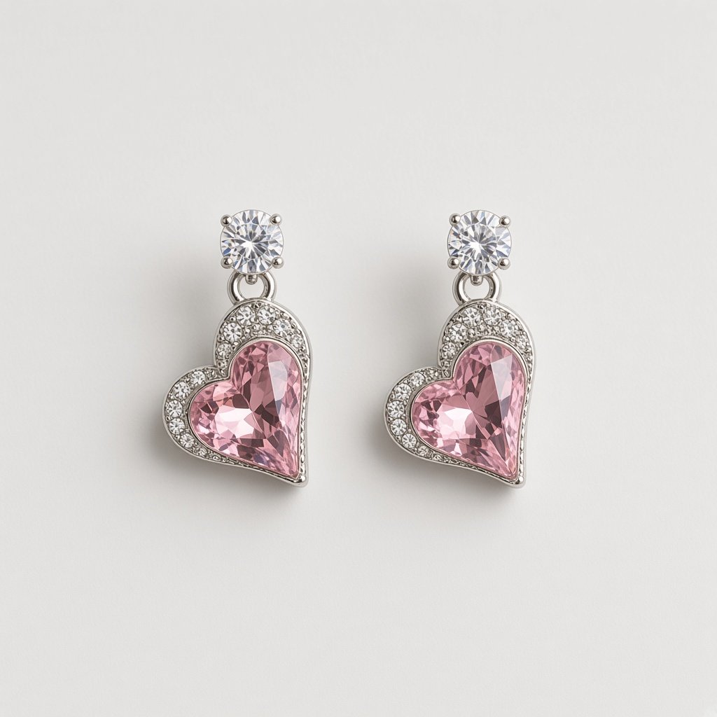 Pink Heart Halo Drop Studs