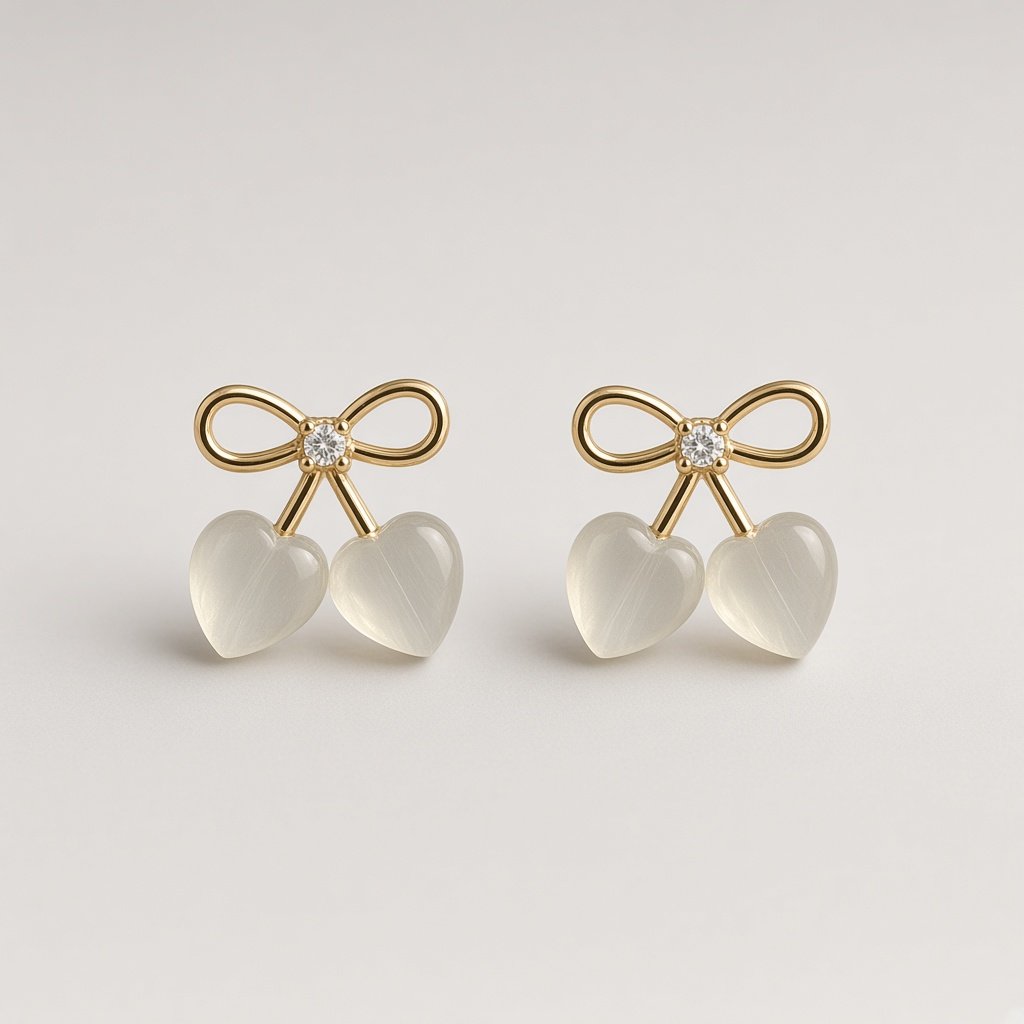 Bow Twin Heart Drop Studs