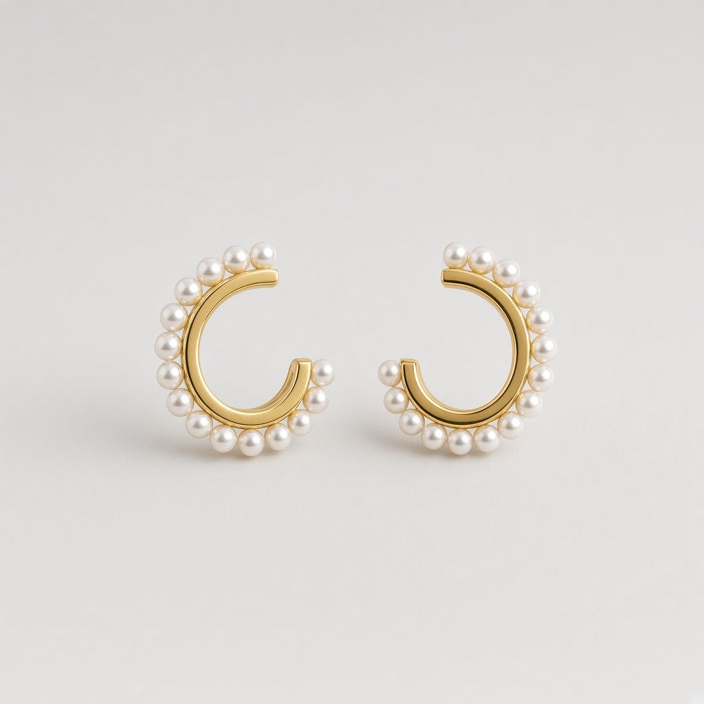 Pearl Border Half-Hoop Studs