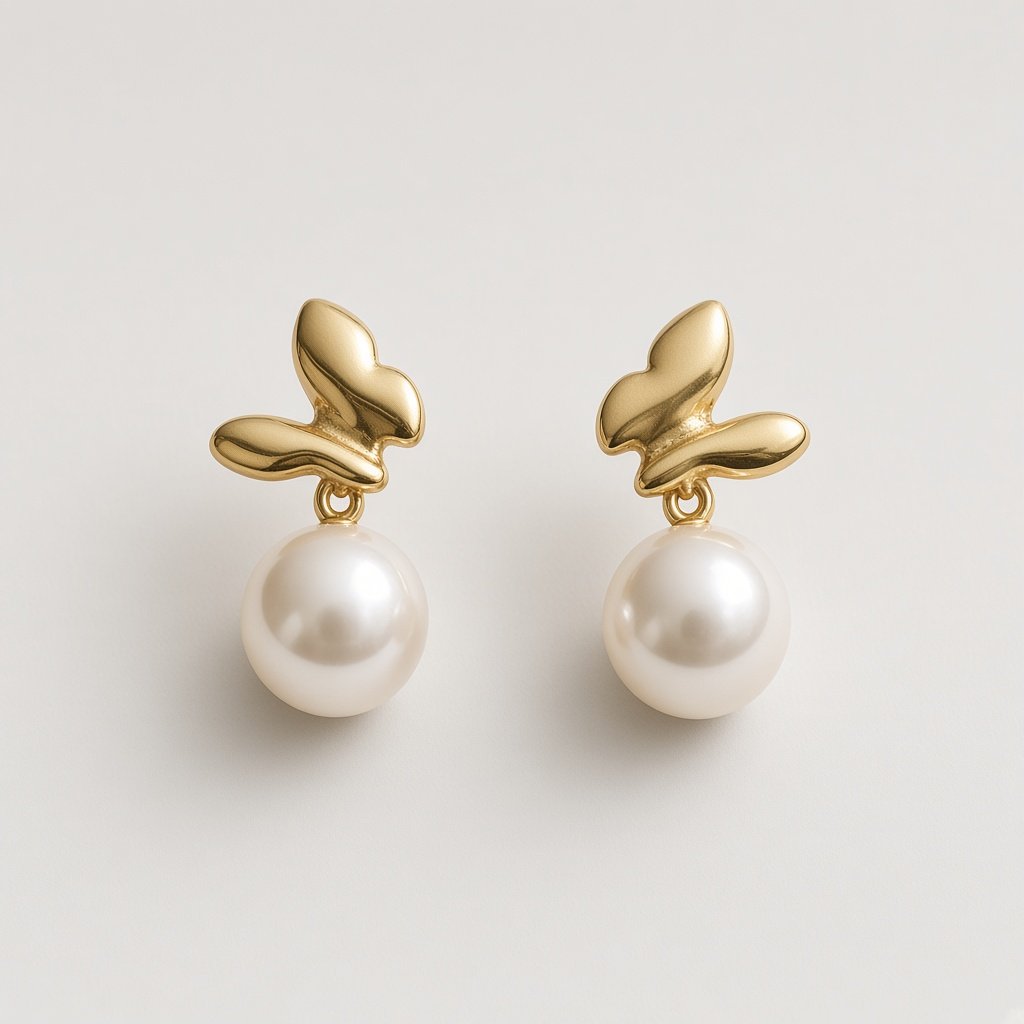 Gold Leaf Pearl Drop Studs