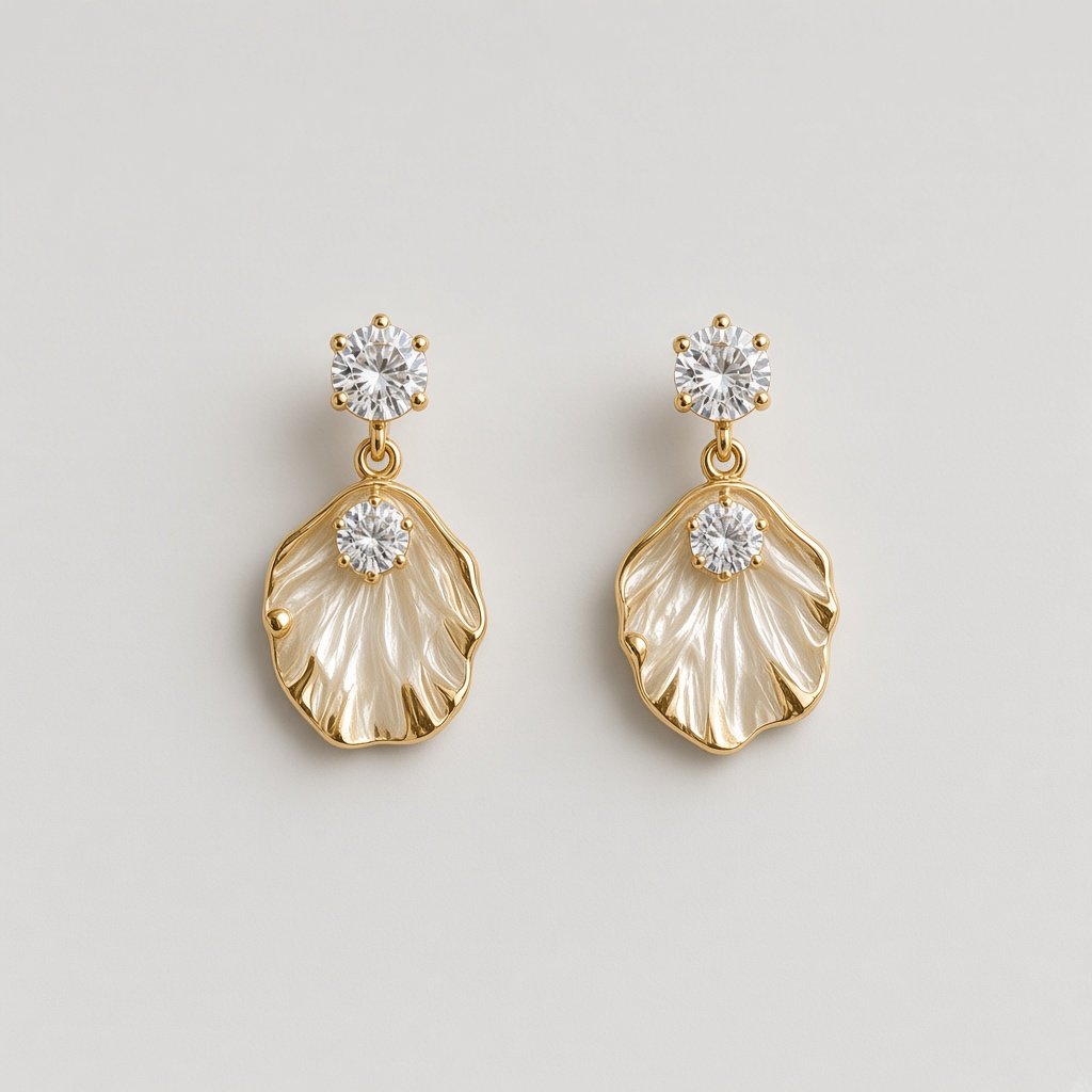 Gold Crinkle Leaf Dangle Studs