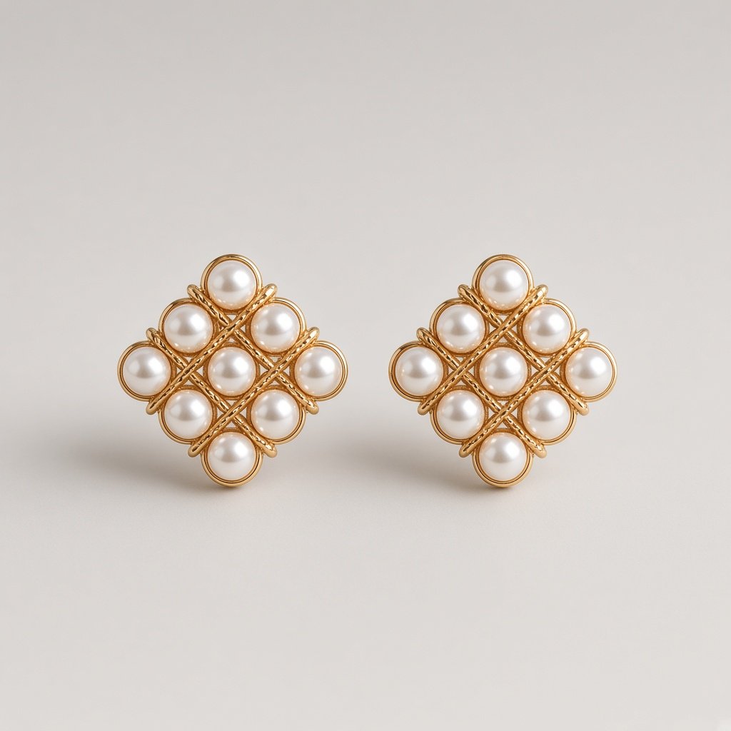 Pearl Lattice Diamond Studs