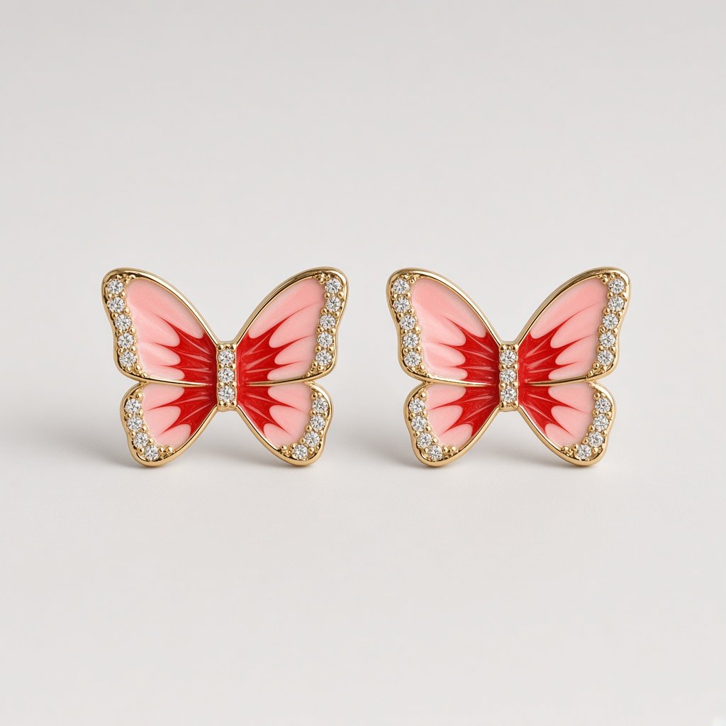 Red Butterfly Enamel Studs