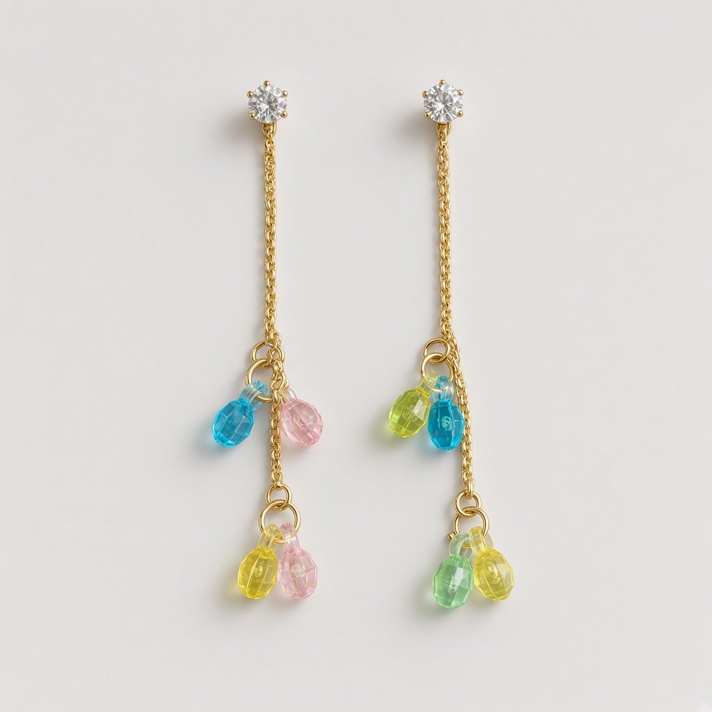 Chain Colorful Bead Drop Studs