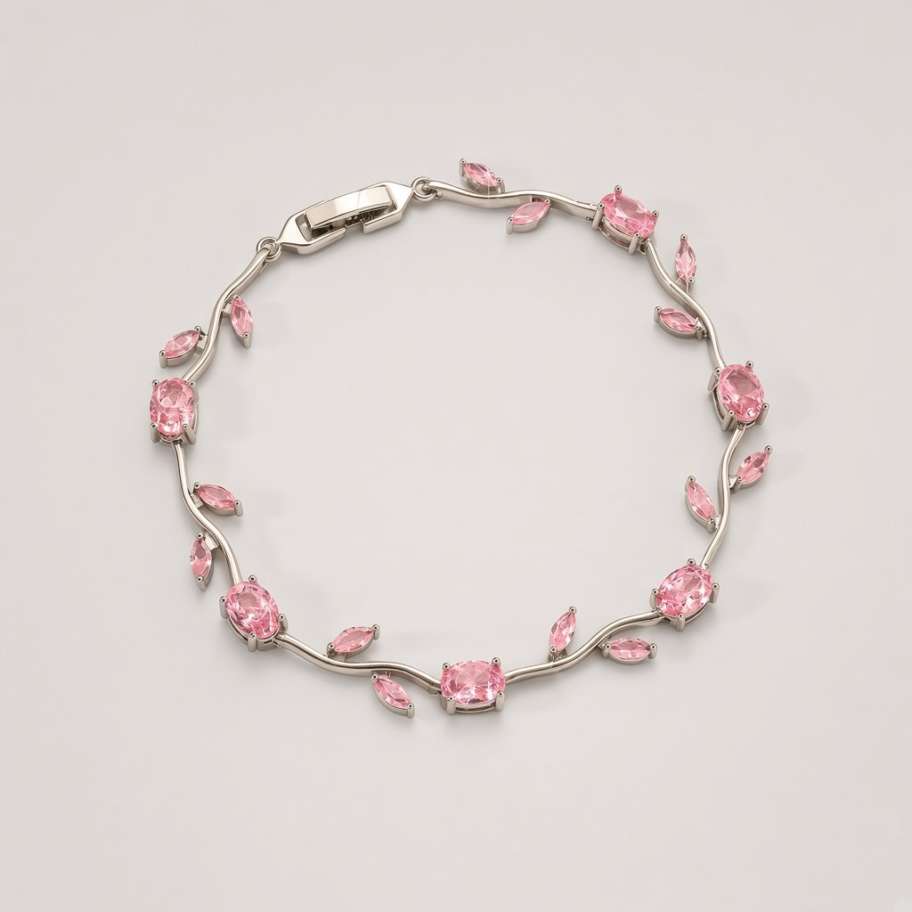 Silver Pink Vine Bracelet