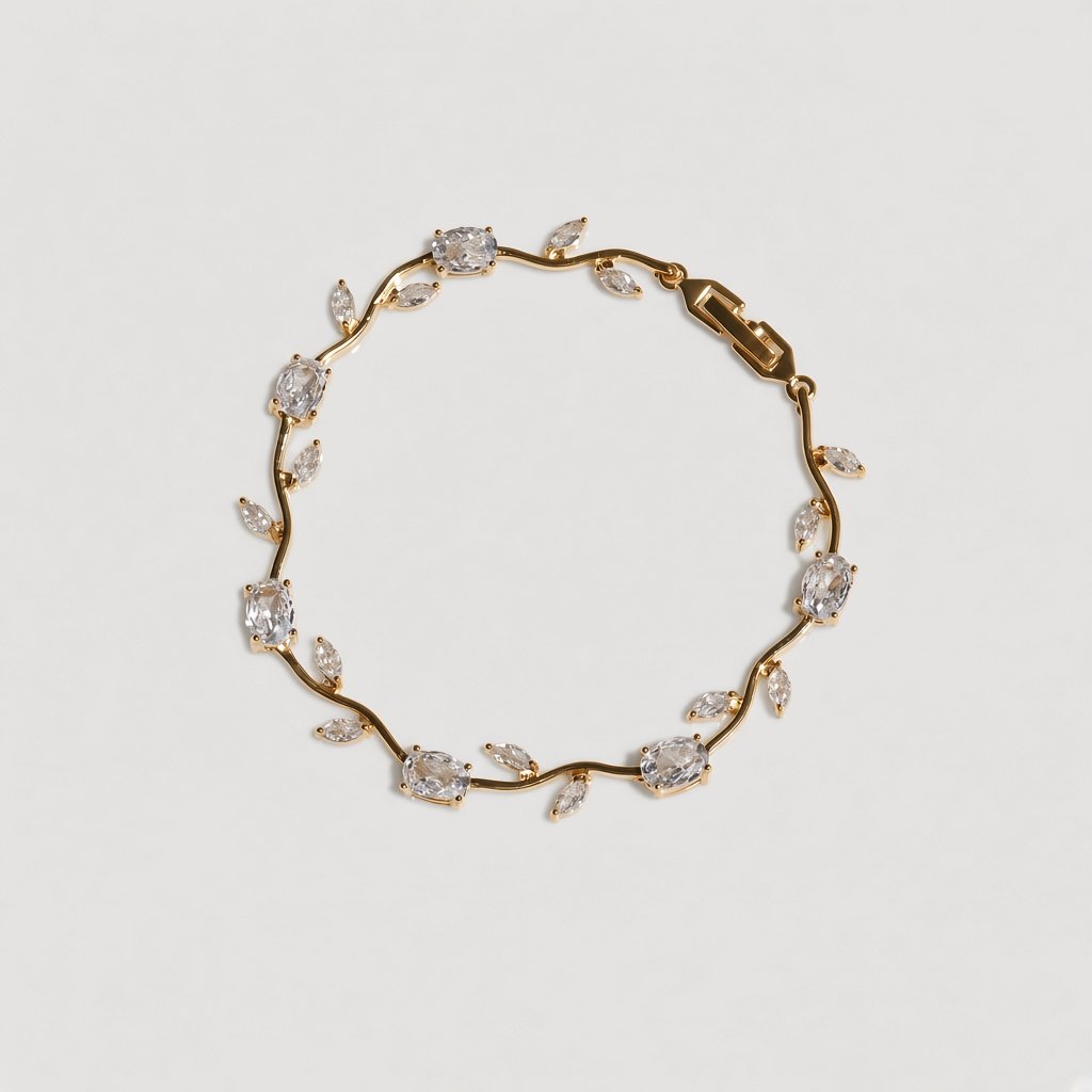 Gold Clear Crystal Leaf Bracelet