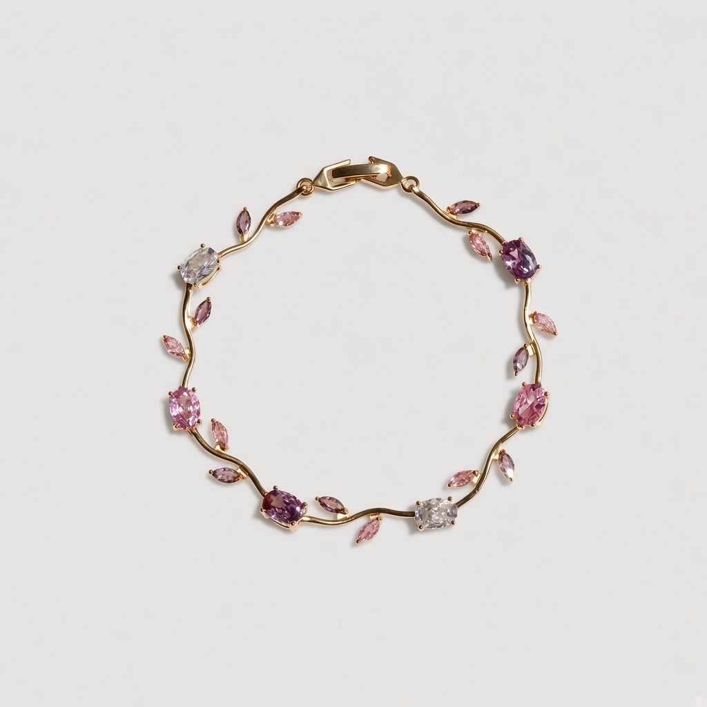Gold Pink Purple Vine Bracelet
