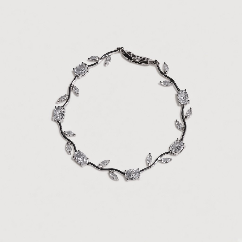 Silver Crystal Leaf Bracelet