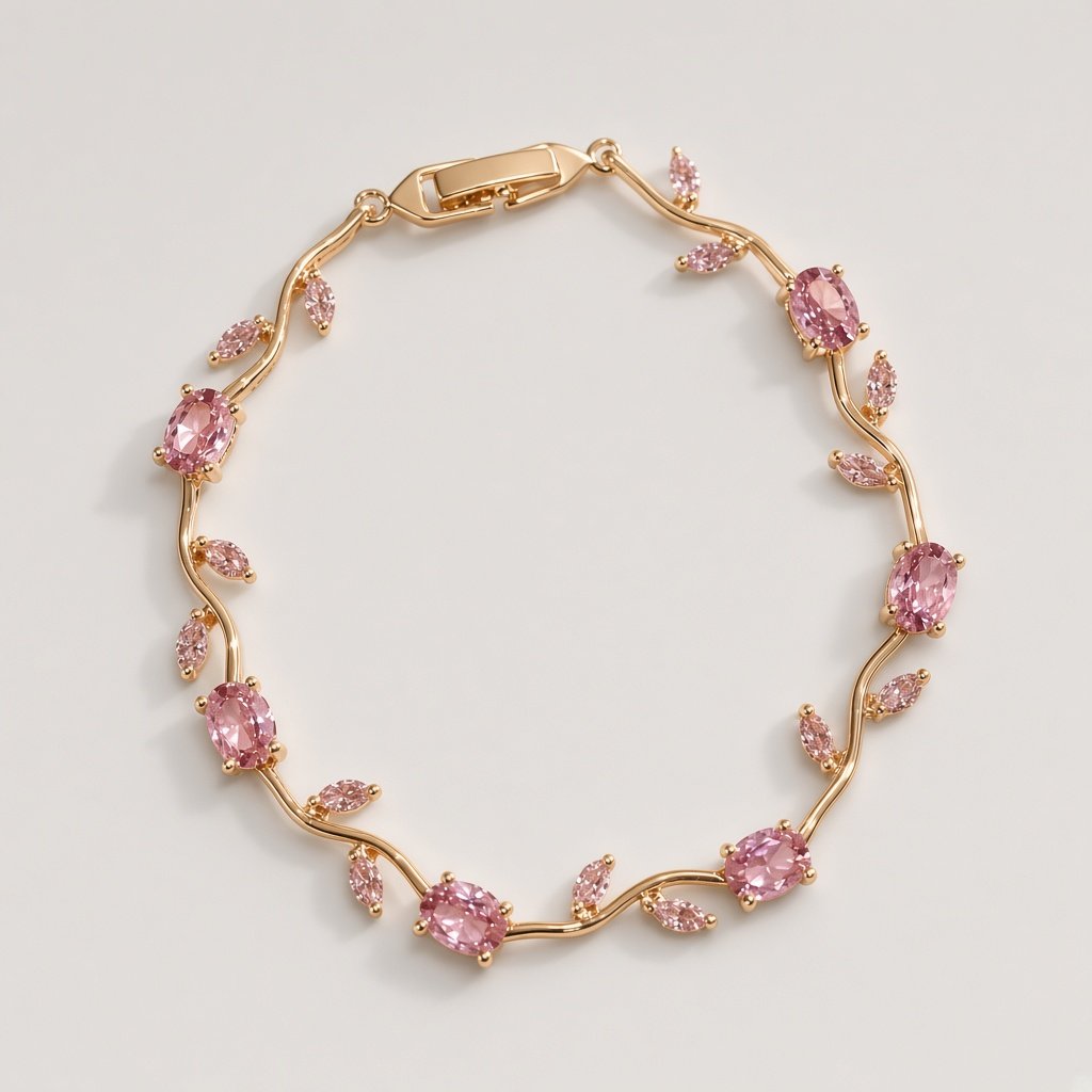Gold Pink Gem Vine Bracelet