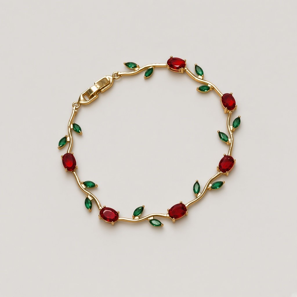 Gold Red Green Leaf Bracelet