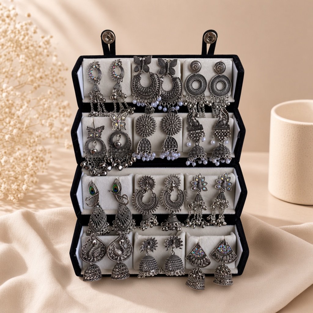 Jhumka Gift Hamper | Antique Silver 12 Pair