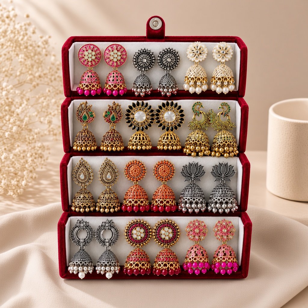 Jhumka Gift Hamper | Burgundy Festive 12 Pair