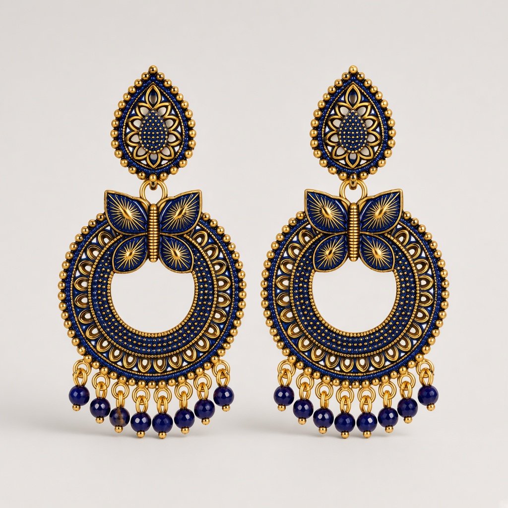 Royal Blue Gold Chandbali