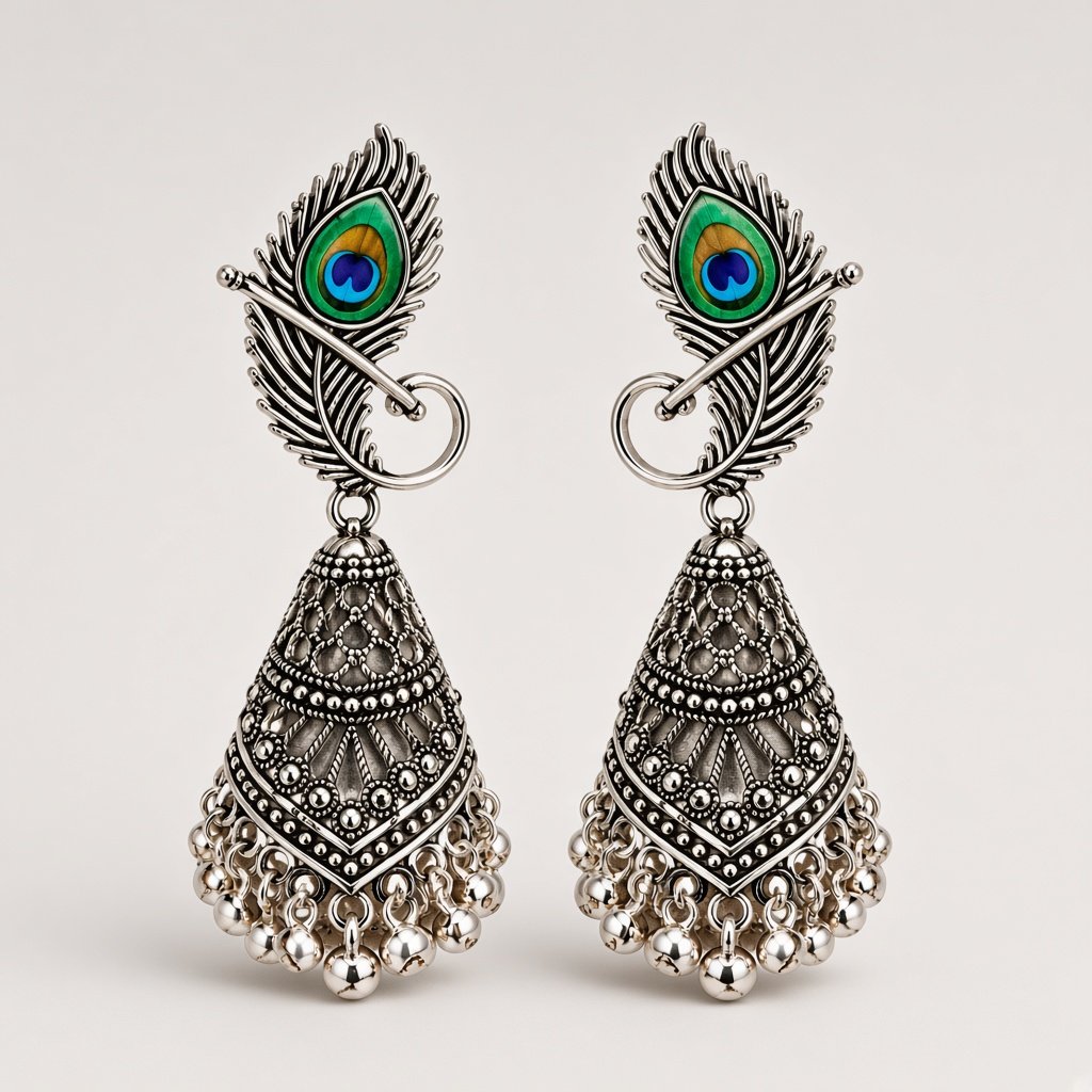 Silver Peacock Jhumka